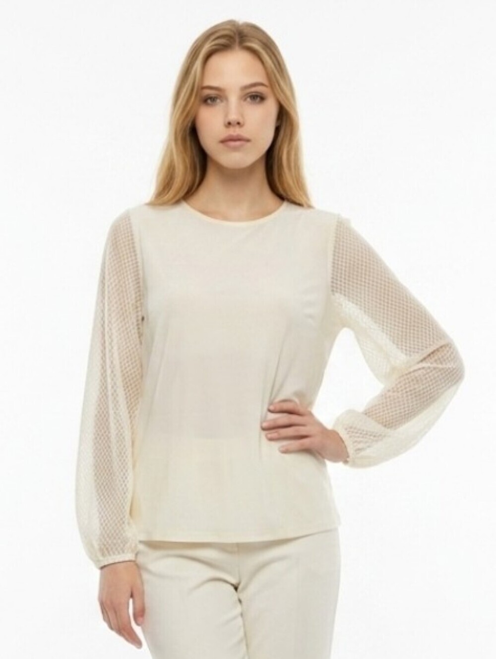 ANTTHONY Original Creme Blouse with Long Bishop Sleeves Size 1X